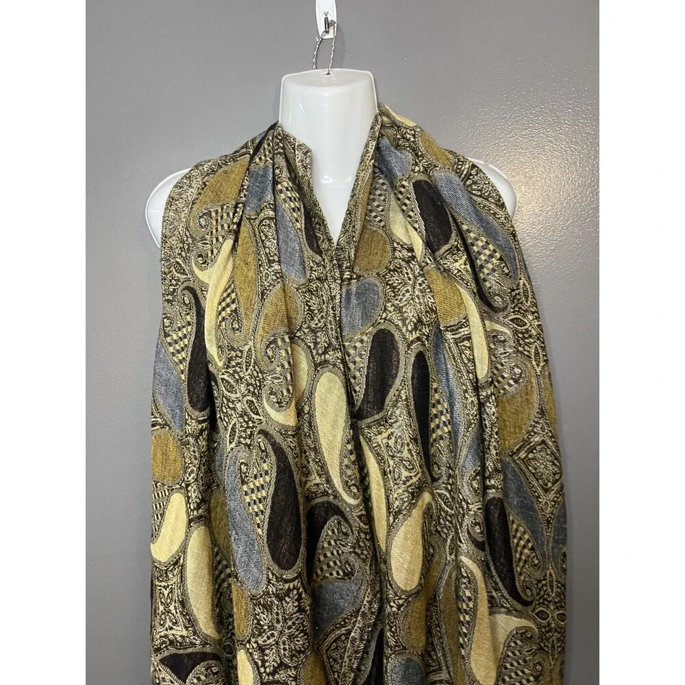 Pashmina Scarf Womens Gold Gray Paisley Cashmere Silk Wrap Shawl Made Italy
